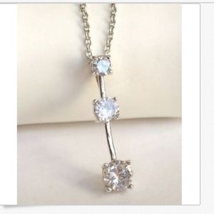Vintage Sterling Silver Past Present Future Necklace Cubic Zirconia Journey 925